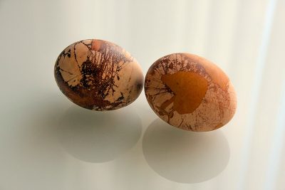 Product Photography - Easter eggs Latvian style. No painting. Instead leaves from garden wrapped round eggs that are then boiled, with this effect.